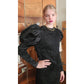 Vintage 80s GALAN0S Couture Dress Black Lace Evening Gown Sculpted Puffed Shoulders