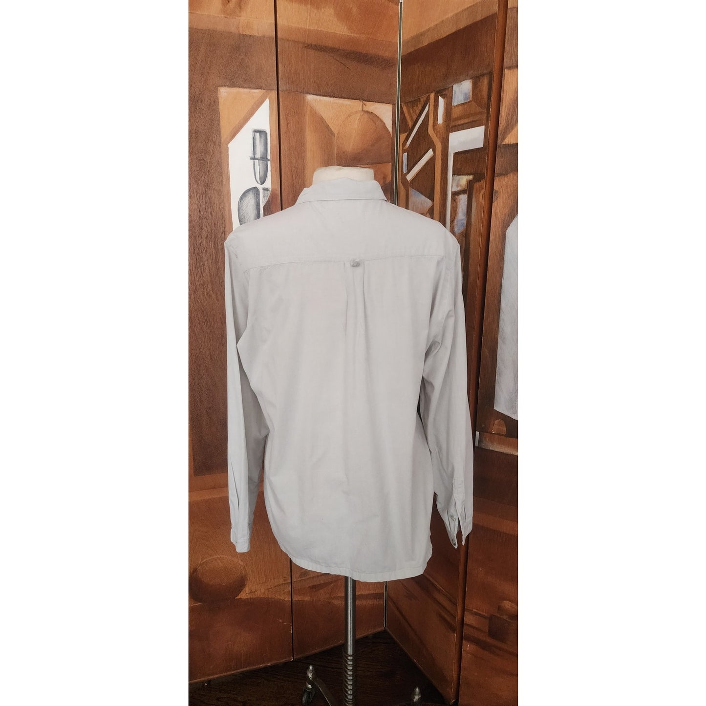 Vintage 1990s Prada Shirt Gray Button Down Long Sleeve Blouse Zipper Pockets L