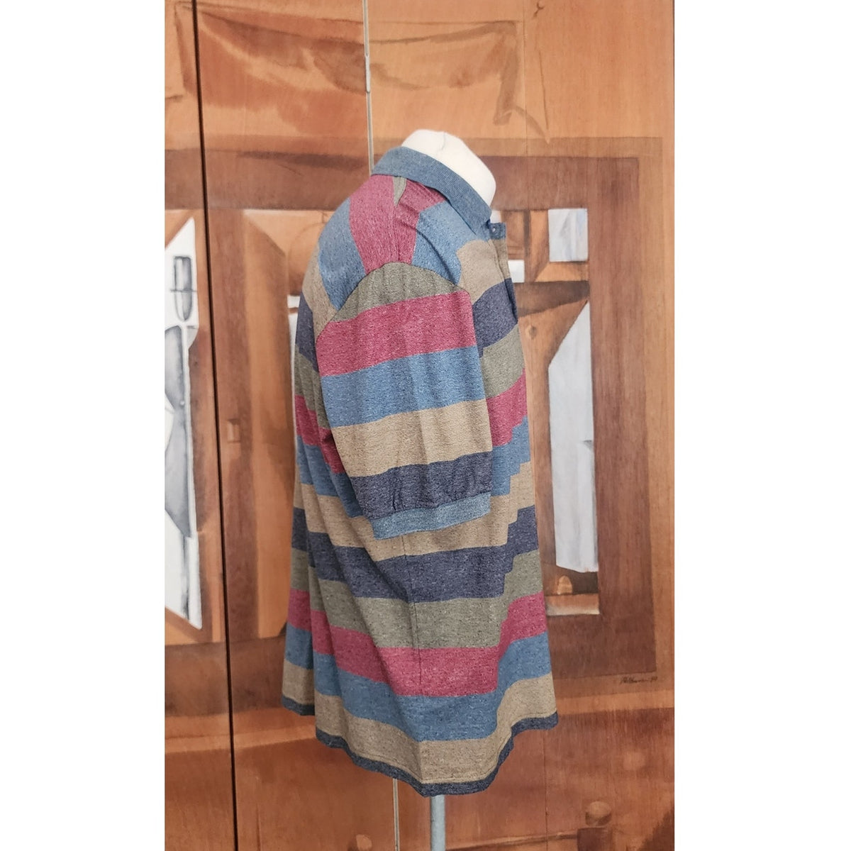 Vintage 1990s Missoni Sport Mens Shirt Rainbow Stripes Cotton Knit Polo XL