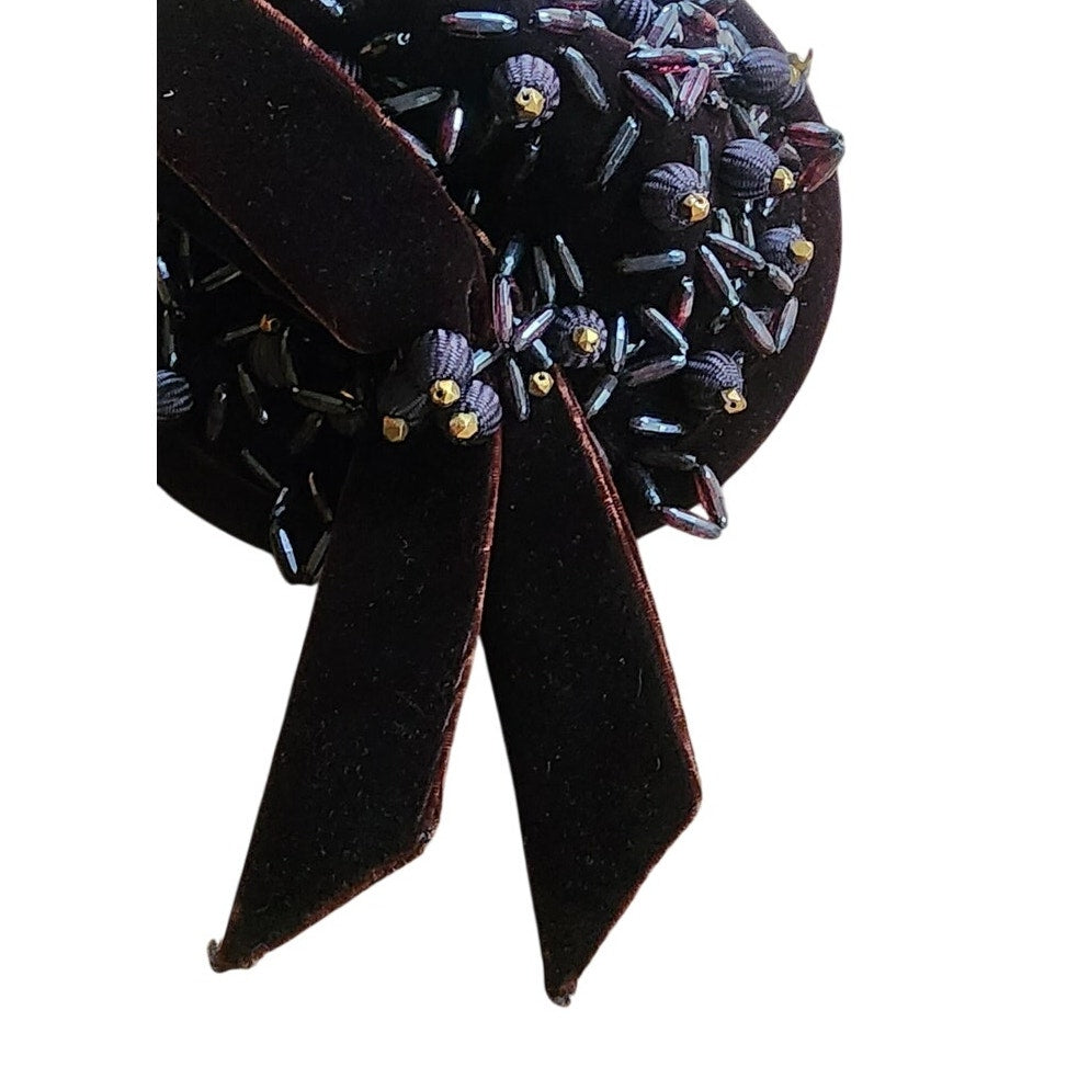 Vintage 1950s Hat Chanda Brown Beaded Velvet Asymmetrical Fascinator Bonwit Teller