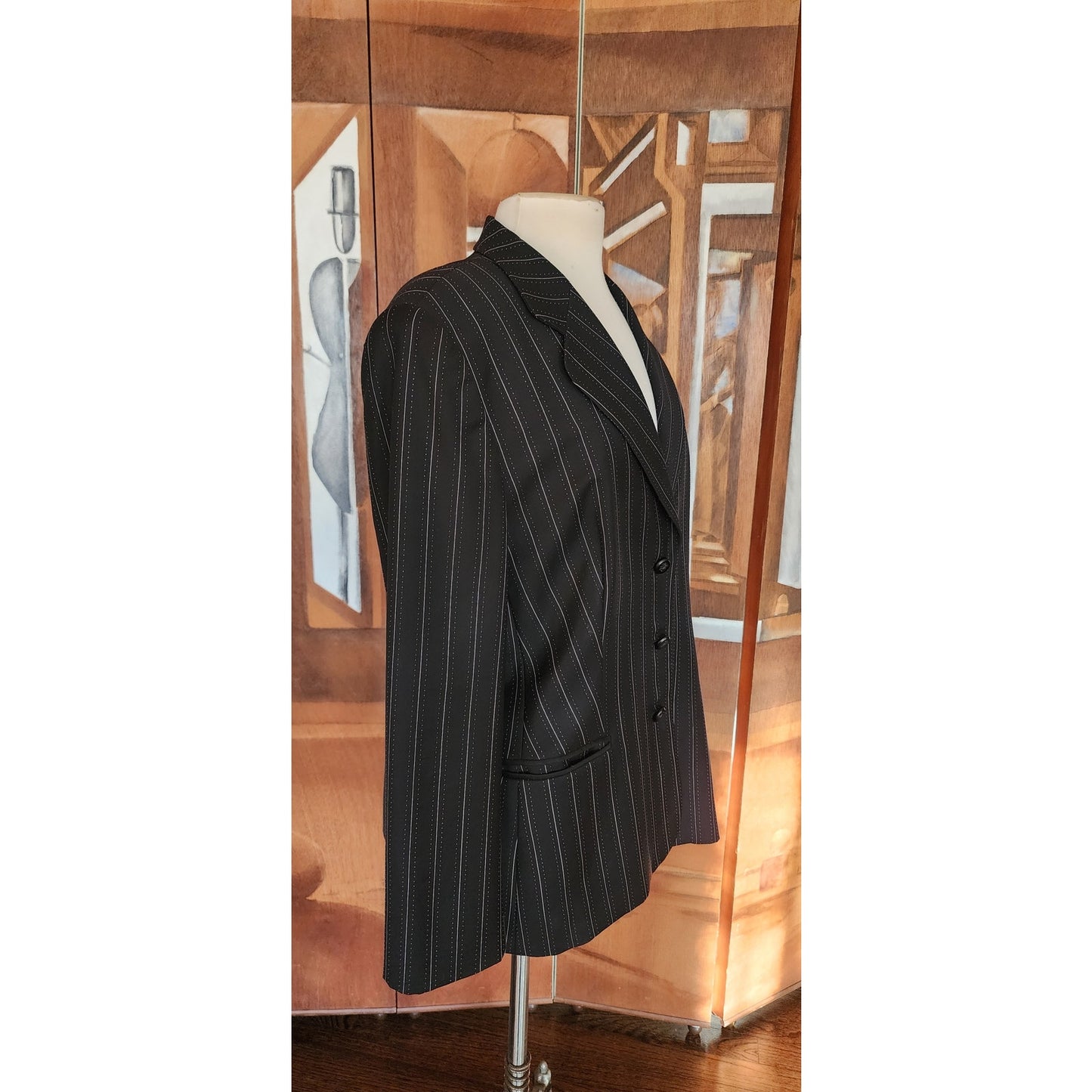 Vintage 2000s ESCADA Blazer Pinstriped Wool Jacket Black Wool / 44 Large