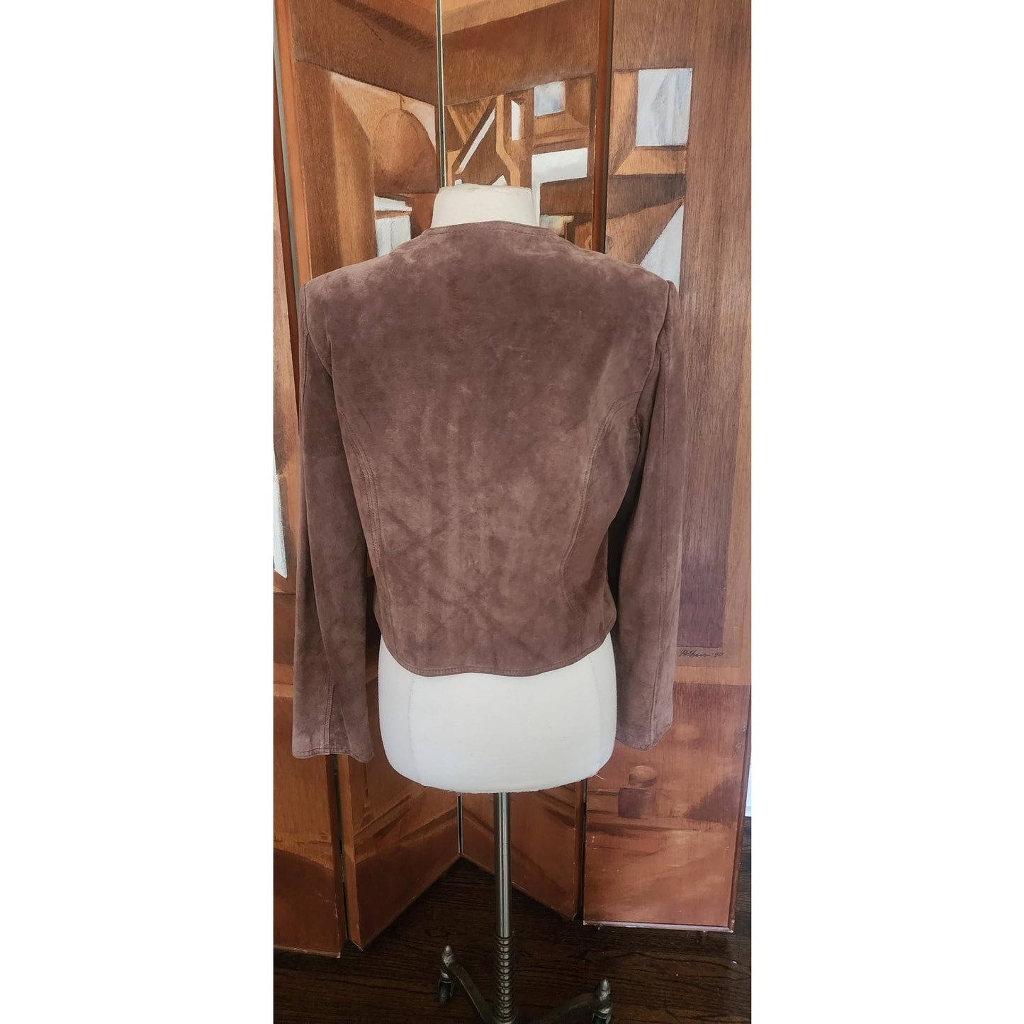 Vintage 1990s Cropped Blazer Brown Suede Jacket Carroll Reed Large