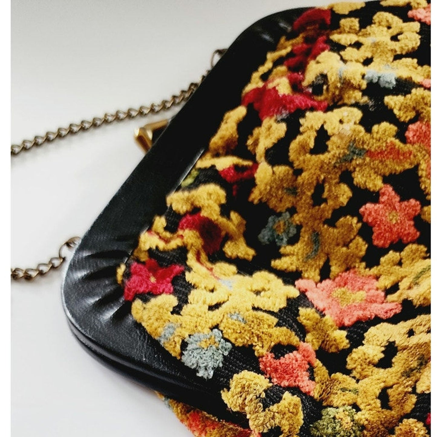 1960s Tapestry Bag Velvet Brocade Floral Boho Purse