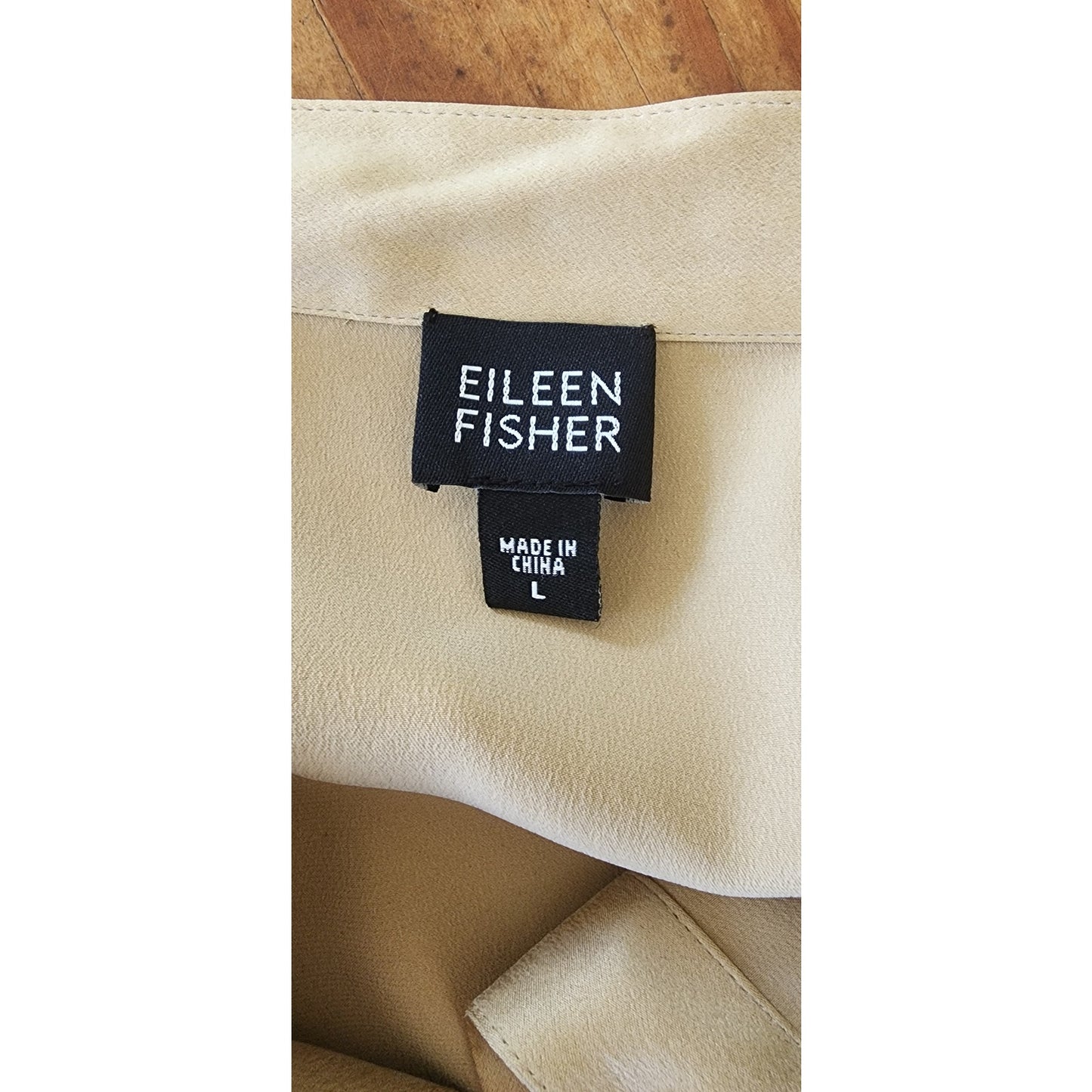 Vintage 90s Eileen Fisher Blouse Beige Silk Long Sleeves