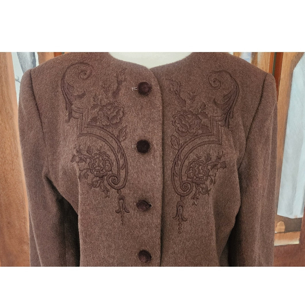 Vintage 1980s Herman Geist Blazer Embroidered Brown wool.