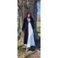 Vintage 1970s Maxi Dress Polkadot Print Pleated Skirt Black White Belted / S