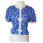 Vintage 80s Graphic Blouse w/Bows Blue & White Petites for Maggy