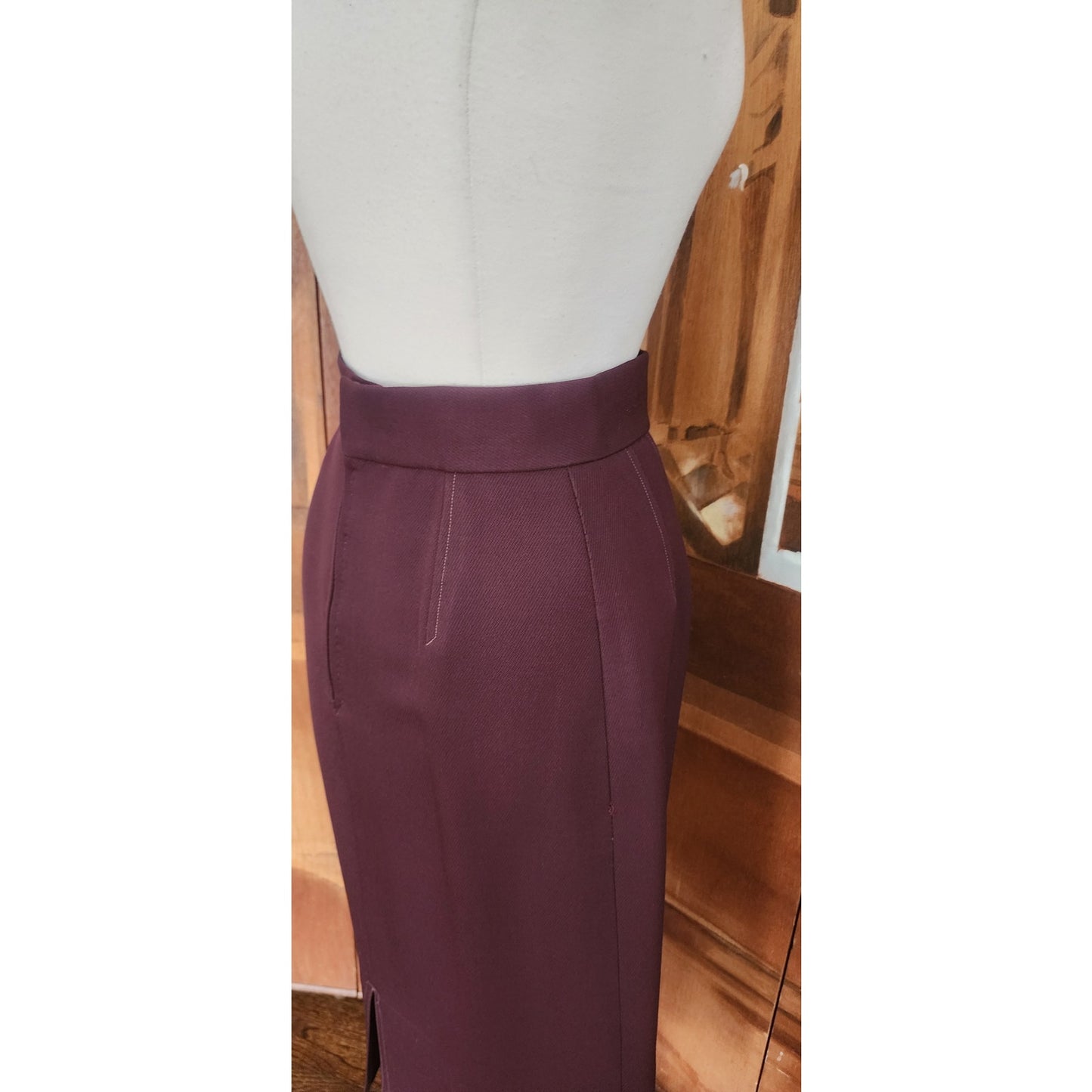 Vintage 1980s CHLOE Pencil Skirt Midi Oxblood Burgundy Red Wool Lagerfeld Era Marshall Fields