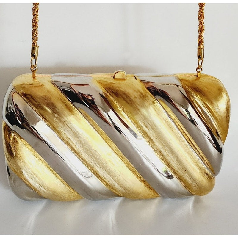 Vintage 80s Metallic Bag Gold Silver Mini Purse Minaudiere Clutch