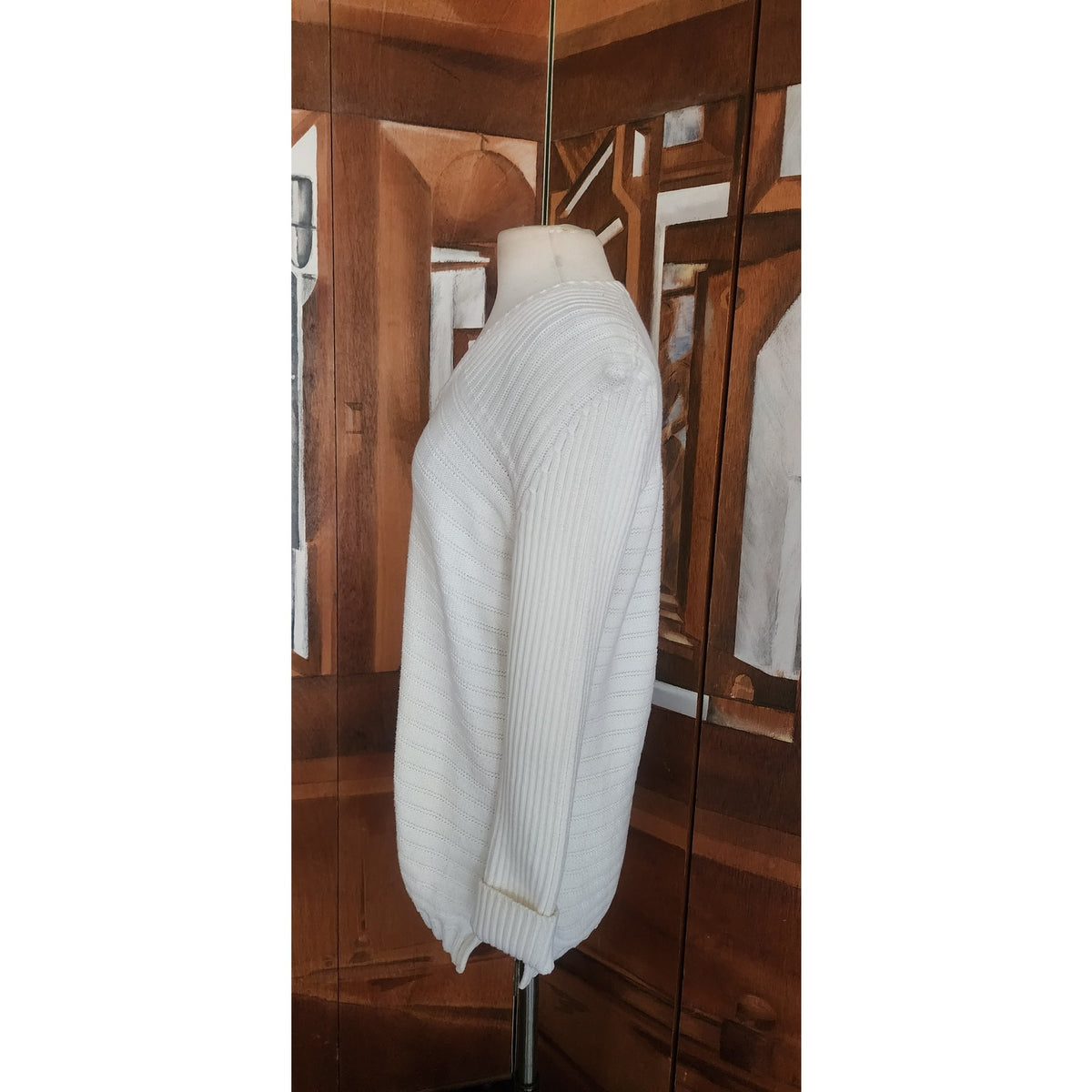 Vintage 1990s Sonia Rykiel Sweater White Knit V Neck Tunic Jumper Textured Stripe Oversized
