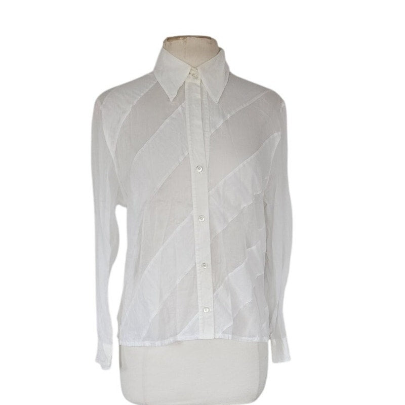 Vintage 90s Escada Sport Shirt White Diagonal Stripe Blouse / M