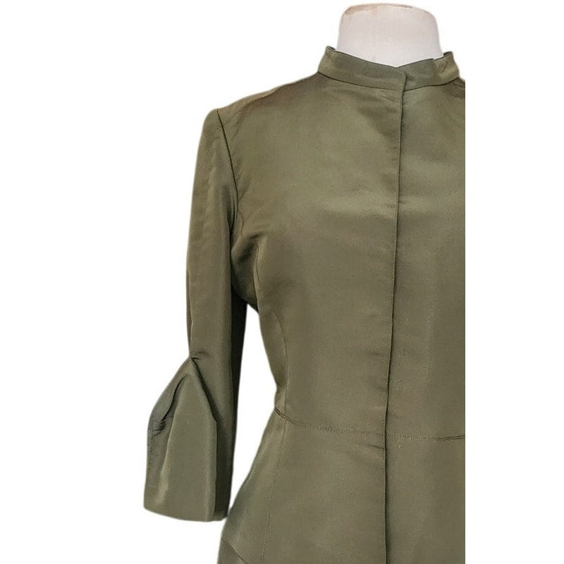 Oscar de la Renta Skirt Suit SS 2008 Green Silk Taffeta Peplum Blazer Bell Cuffs