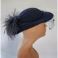 Vintage 70s Navy Blue Wool Hat w/Ostrich Feither & Dotted Veil Georgi