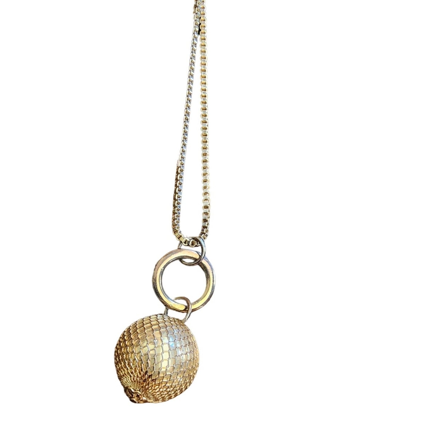 Vintage 60s Pendant Necklace Gold Disco Ball Globe