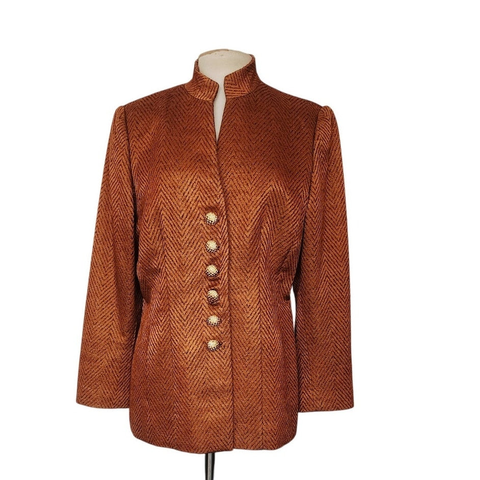 Vintage Copper Orange Blazer Paola Quadretti Valentino Tissus Silk Wool Blend