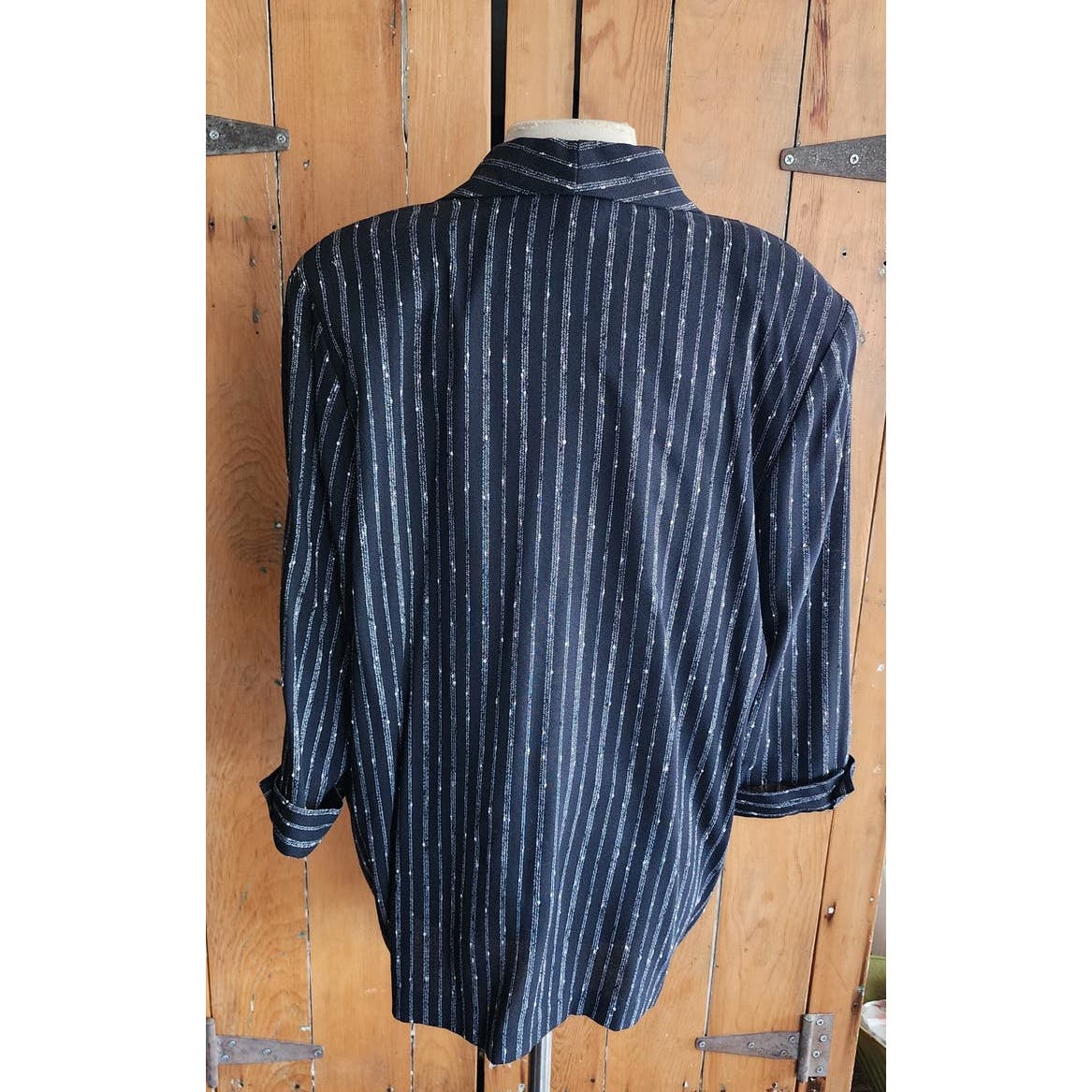 Vintage 80s Blazer Black Pinstripe Print by Mitchell