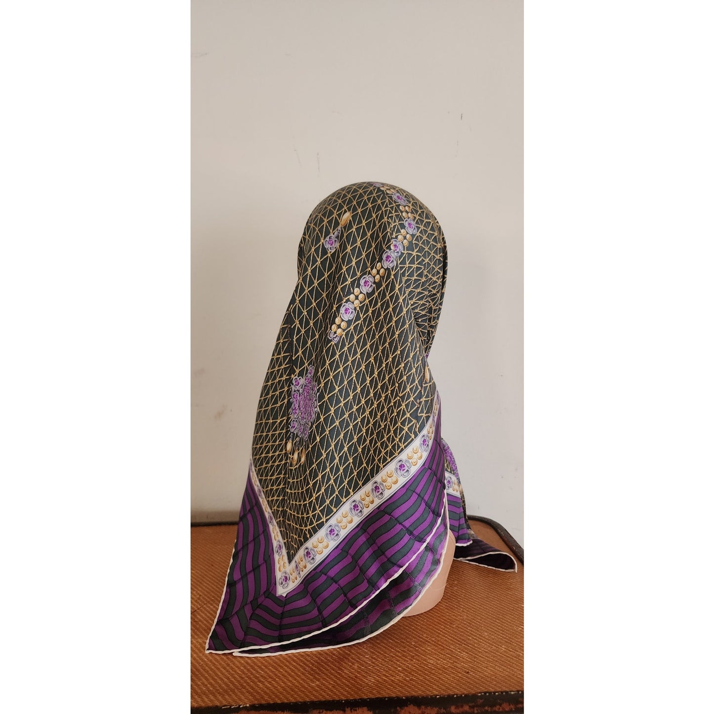 Vintage Bottega Veneta Silk Scarf Green Purple Jewelry Print