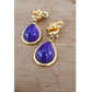 Vintage 1980s Clip Earrings Gold Purple Teardrop Etruscan Revival Chunky Oversized