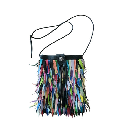 Vintage 1990s Kathryn Laibson Bag Crossbody Shoulder Purse Colorful Leather Fringe