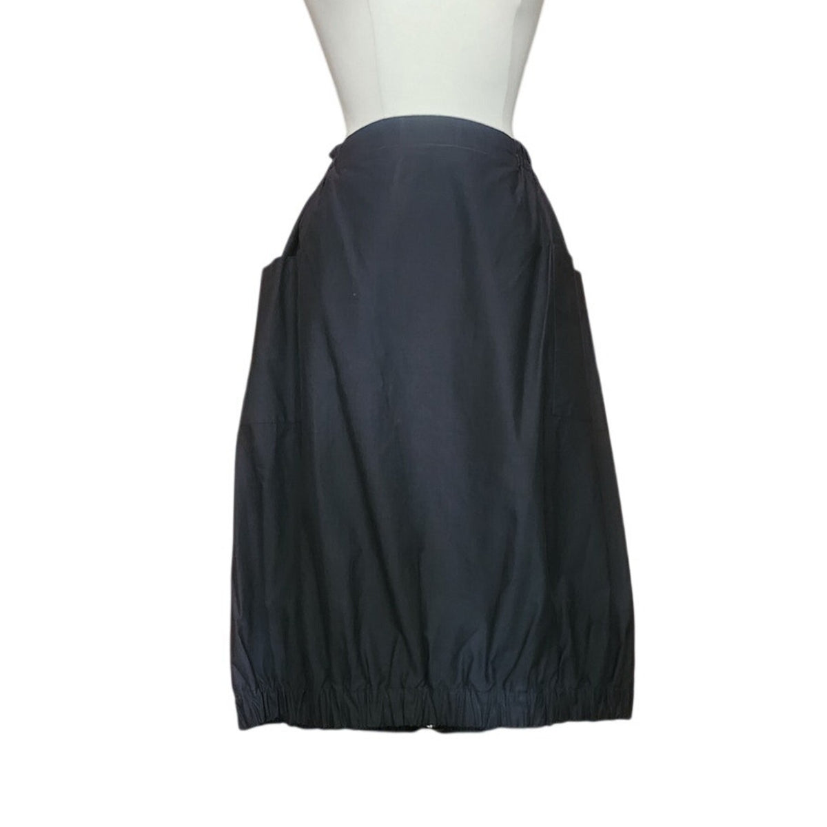 Vintage VUOKKO Finland Skirt Black Cotton Bubble Silhouette Elastic Hem Large Pockets