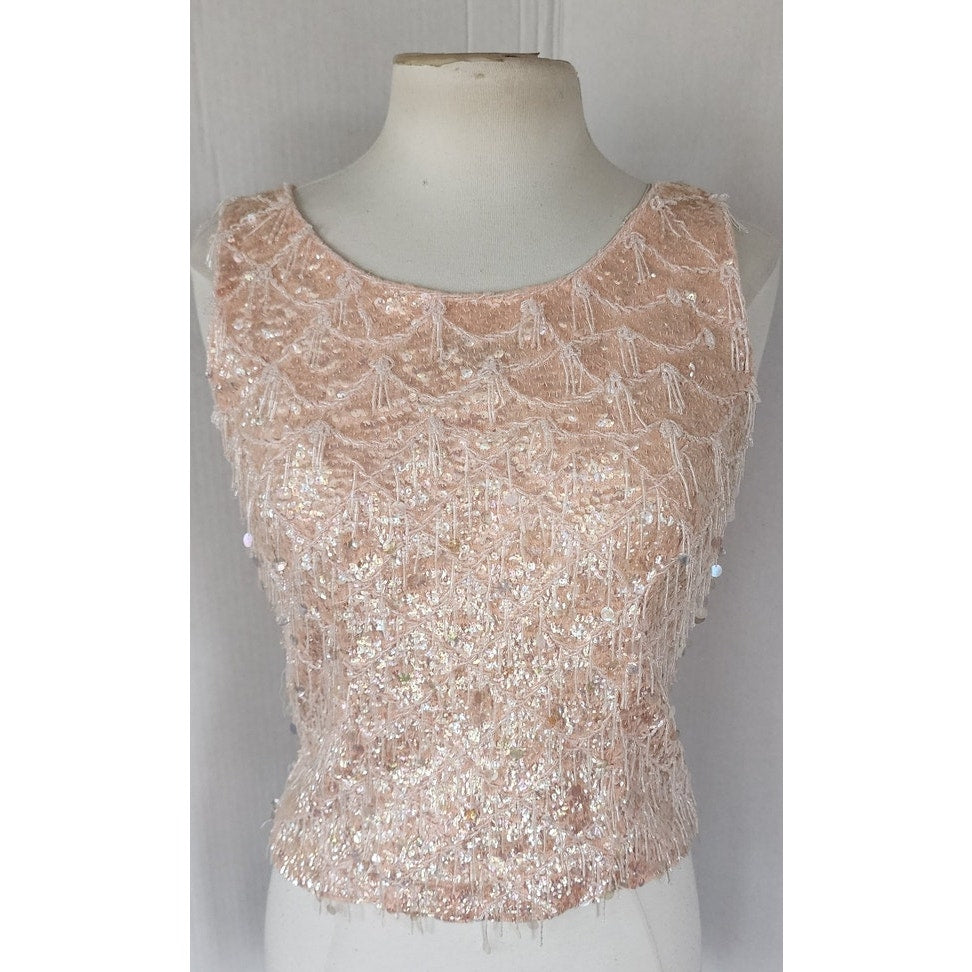 Vintage 50s 60s Beaded Shell Pale Pink Handmade Hong Kong