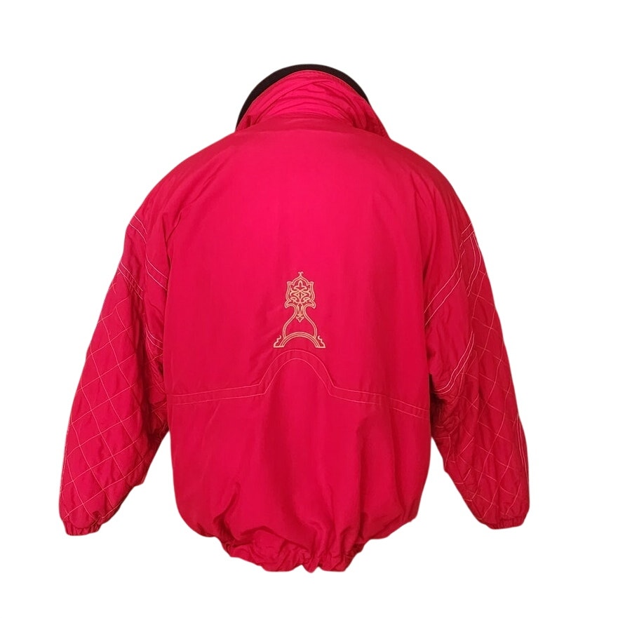 Vintage 1990s Bogner Ski Jacket Goan Thylmann Red Alpine Parka Lion Emblem Fleece Liner