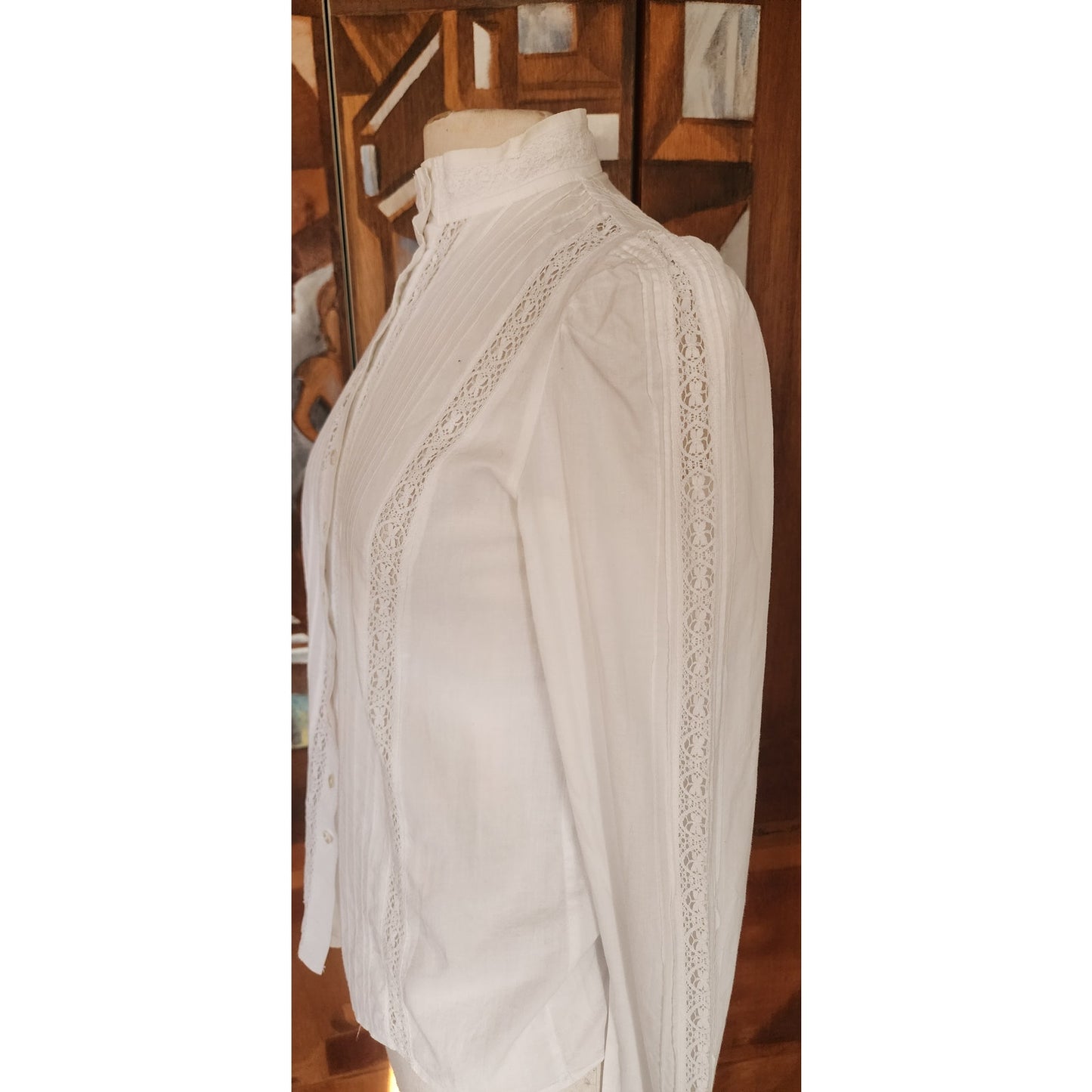 Vintage 70s Laura Ashley Blouse White Cotton Lace Crochet Neo Edwardian