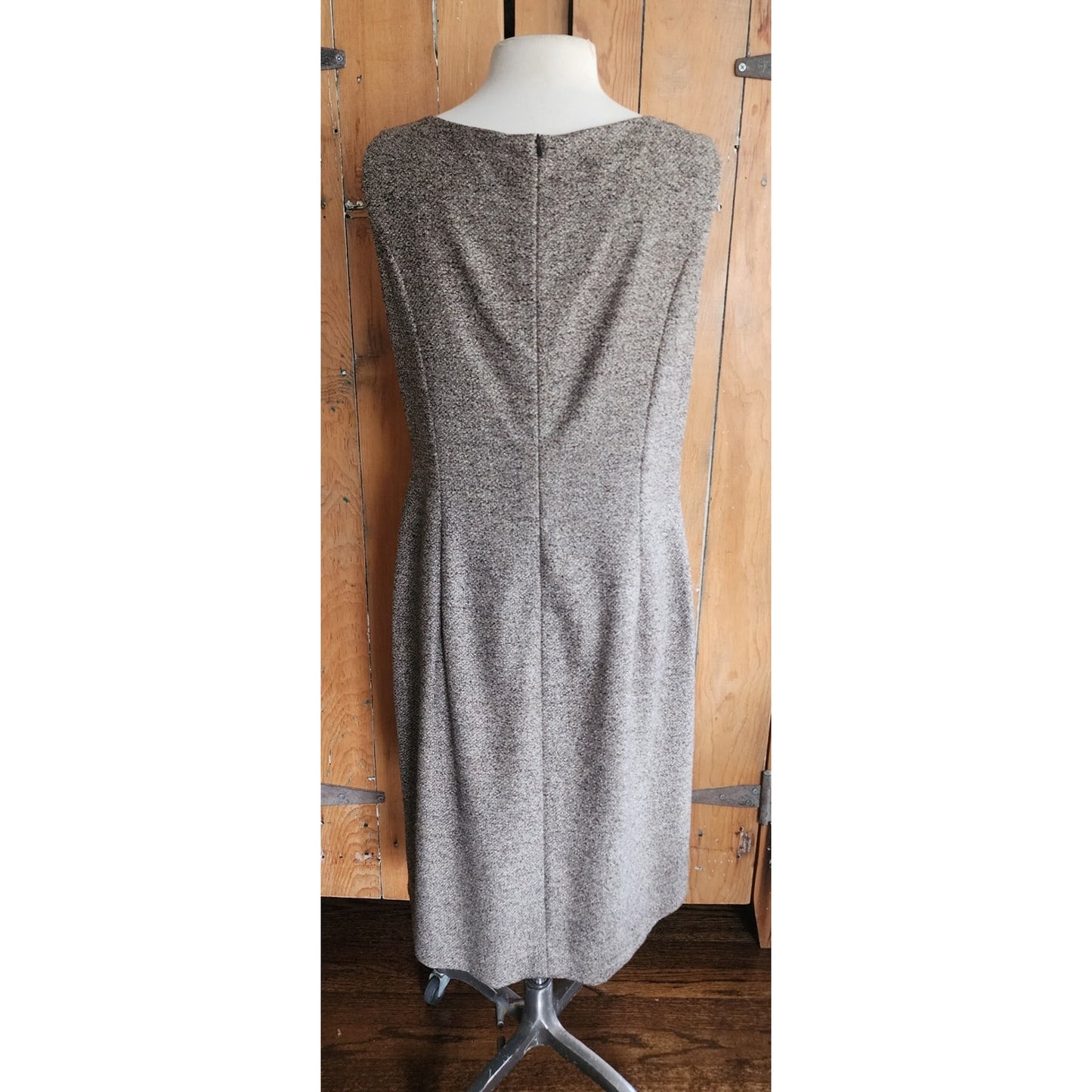 Vintage ESCADA Dress + Jacket Suit Set Alpaca Blend Wool Tweed Striped Mink Fur Trim / L