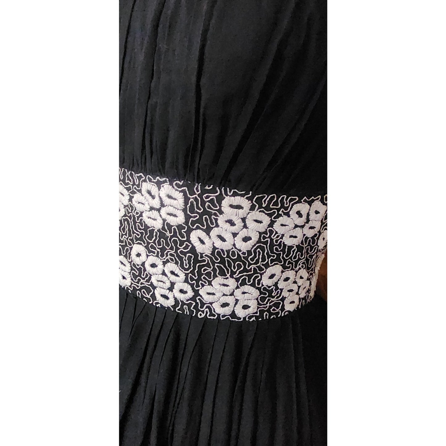 Vintage 1950s Patio Dress Black + White Embroidery Spaghetti Straps / S