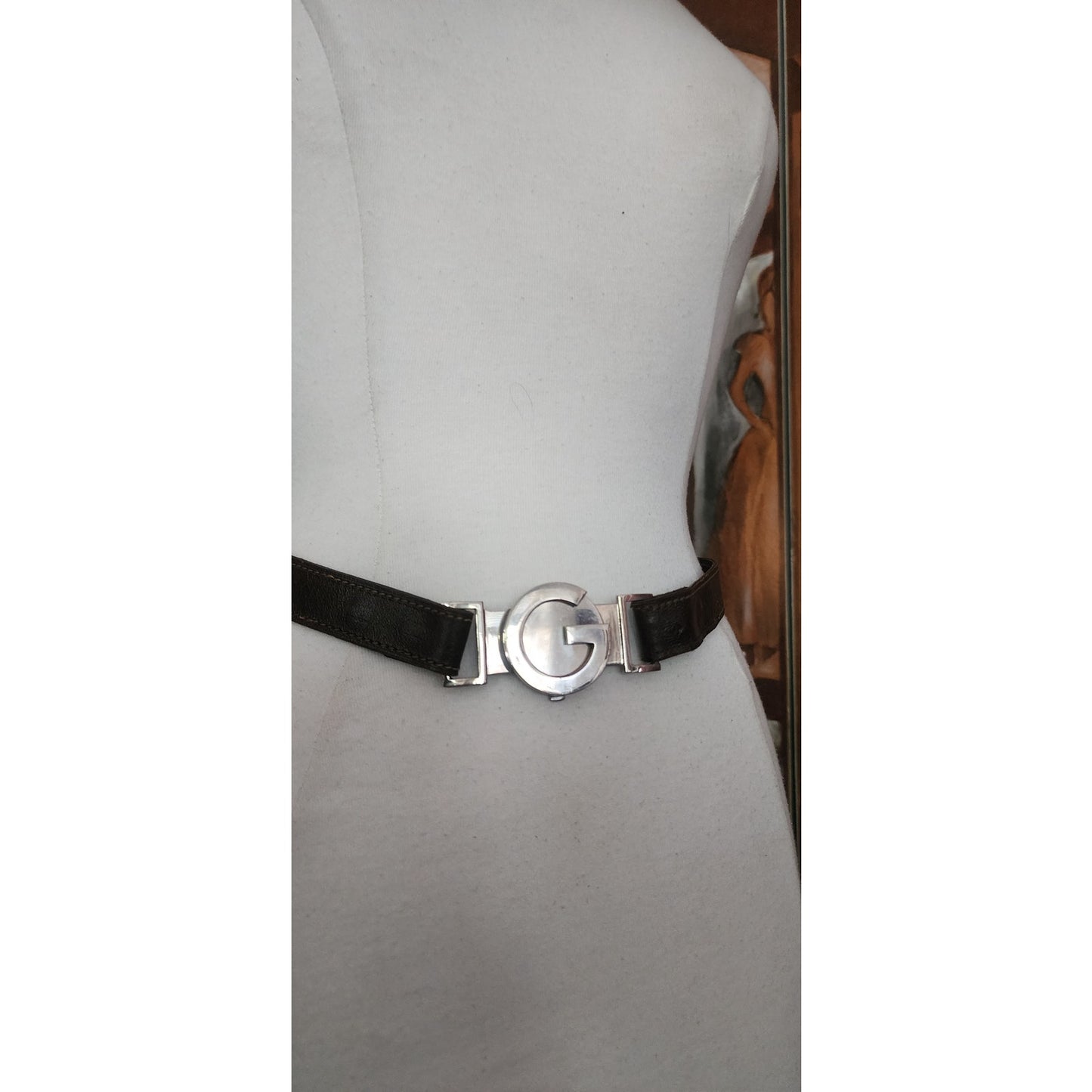 Vintage Gucci Y2K Belt GG Logo Chrome Buckle Tom Ford 2000s Era Brown Leather S