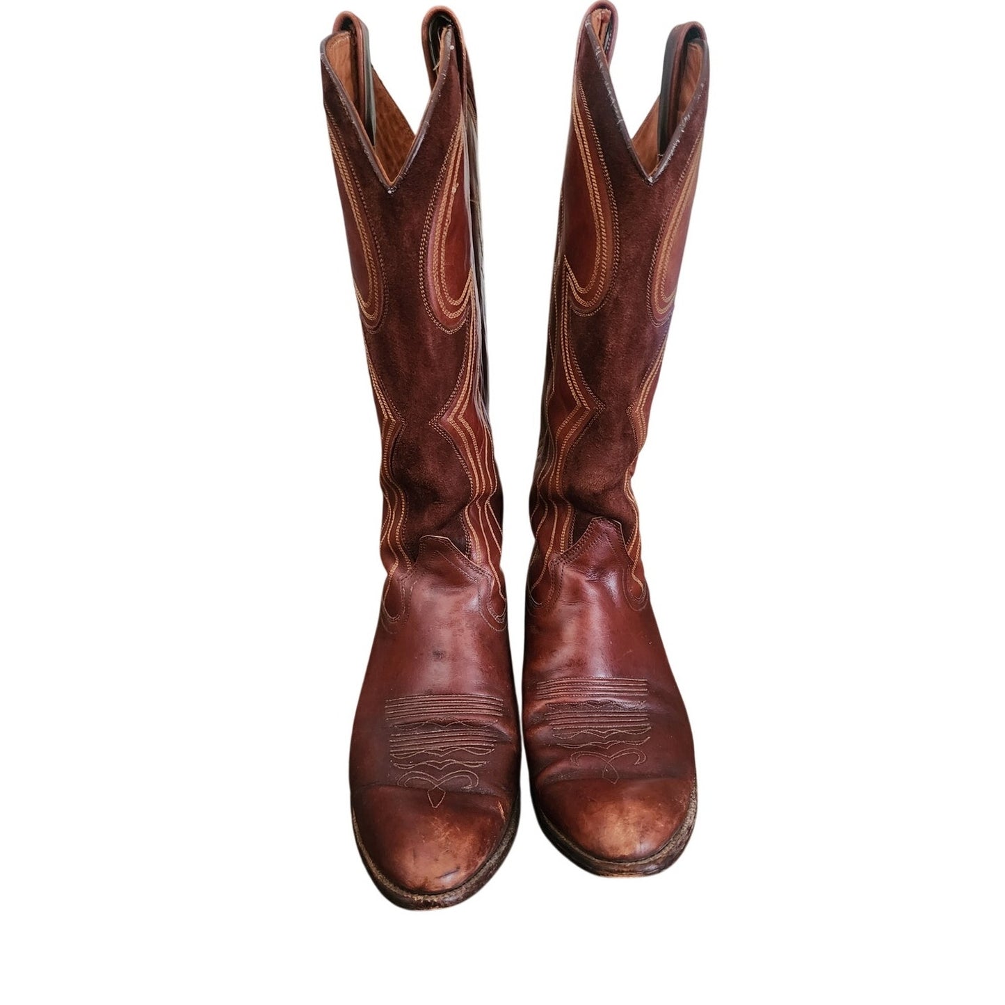 Vintage Dan Post Women's Cowboy Boots Embroidered Brown Leather & Suede Size 7 1/2