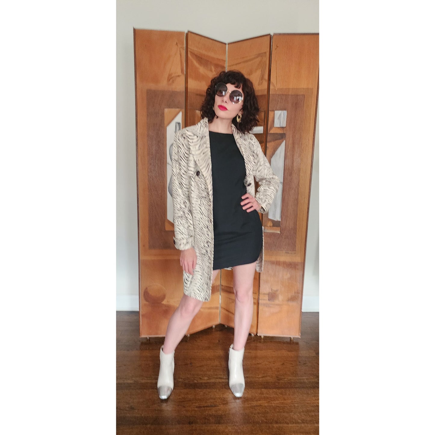Vintage 80s Animal Print Jacket Short Trench Zebra Coat Baxis
