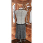 Vintage 1960s Mod Suit Pleated Midi Skirt + Top Gray Black Wool Tweed Geometric Schoolgirl
