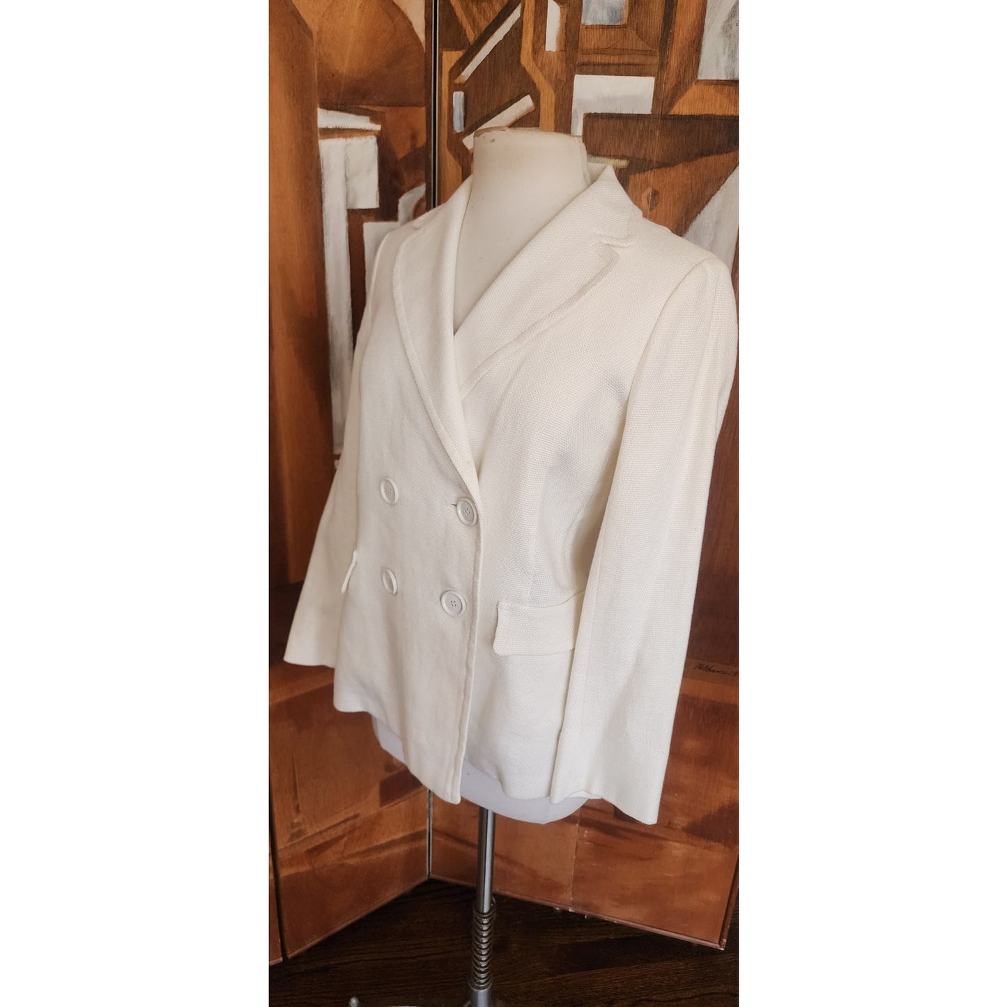 Vintage 2000s Max Mara Blazer Cream Off White Linen Blend Double Breasted
