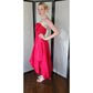 Vintage 80s Red Party Dress Strapless w/ Bubble Skirt & Bow by Climax