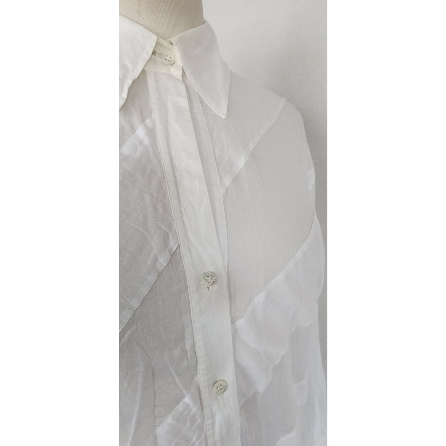 Vintage 90s Escada Sport Shirt White Diagonal Stripe Blouse / M