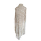 Vintage Cream Crochet Lace Piano Shawl Oversized Macrame Silk Ribbon Wrap Fringed