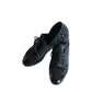 CHANEL Lace Up Shoes Loafers Black Patent Leather & Sequins 38 1/2