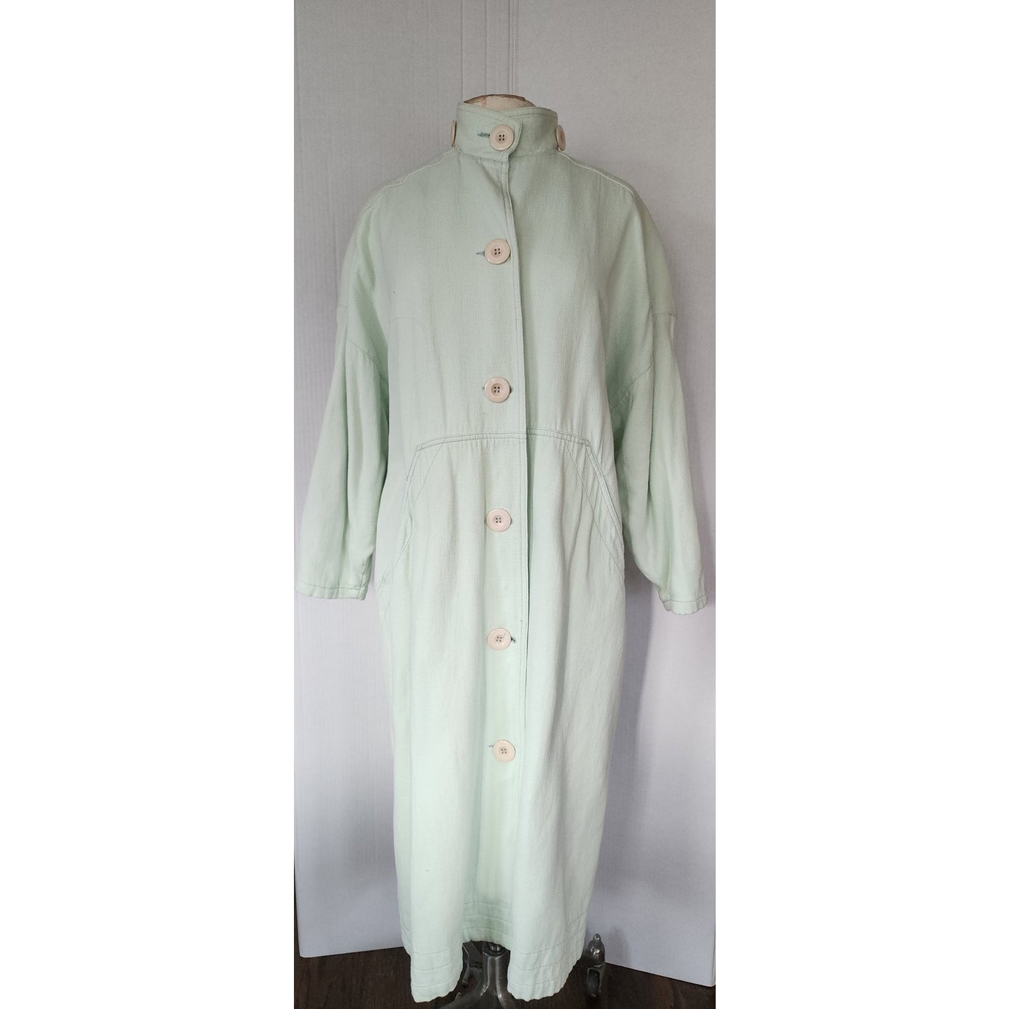 Vintage 80s Coat Pale Light Green Button Down by Triangle