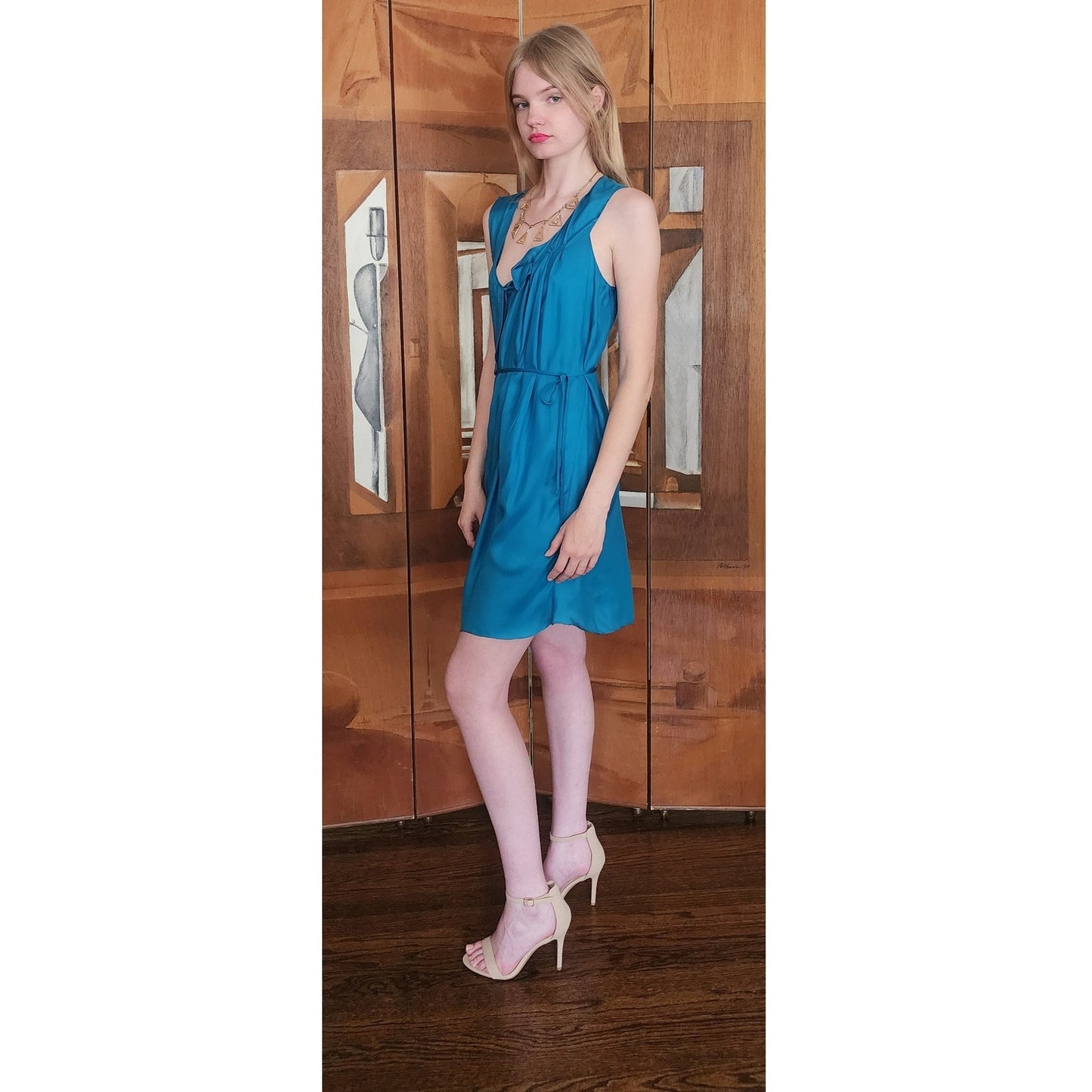 Vintage 2000s Chloe Party Dress Sleeveless Blue Silk Asymmetrical Tie NEW w/Tags