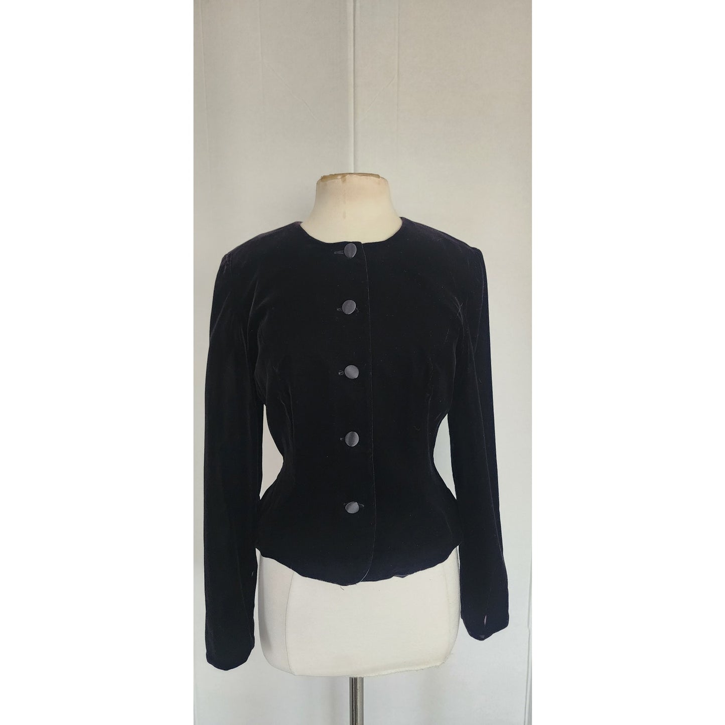 Vintage 80s Black Velvet Blazer Fitted Jacket Maggy London / S