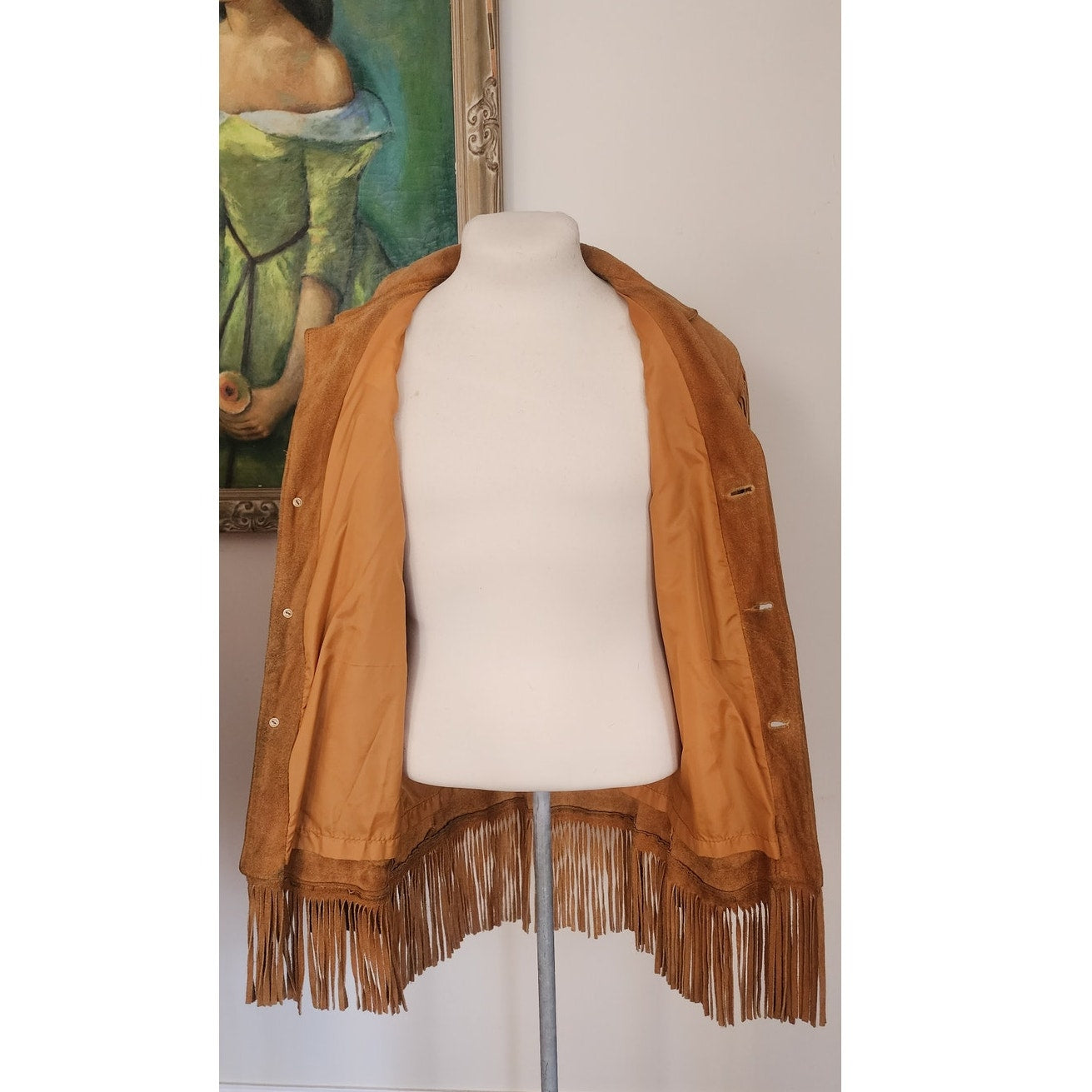 Vintage Berman's Buckskin Leather Mens Jacket Fringed Beige Suede 44