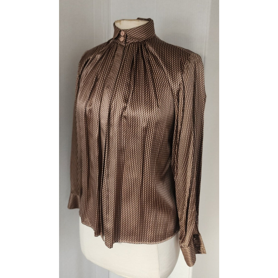 Vintage 70s Silk Blouse Platinum Brown Stripe Etoile / S