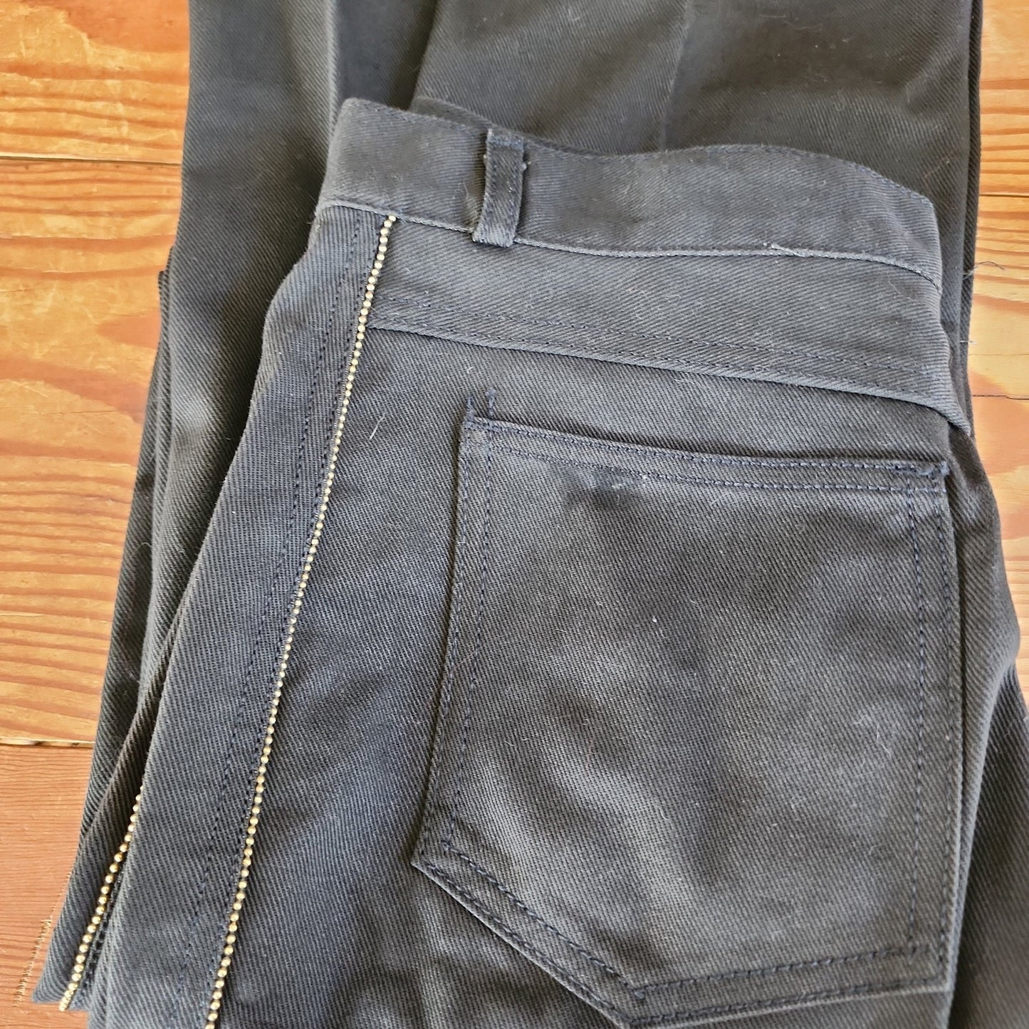 Vintage Valentino Jeans Black Denim Pants Gold Bead Trim Extra Tall