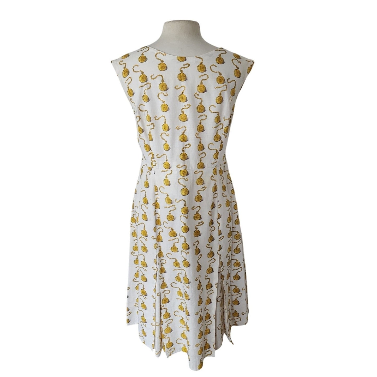 Vintage 60s Clocks Novelty Print Dress + Jacket Set Gold Pocket Watch
