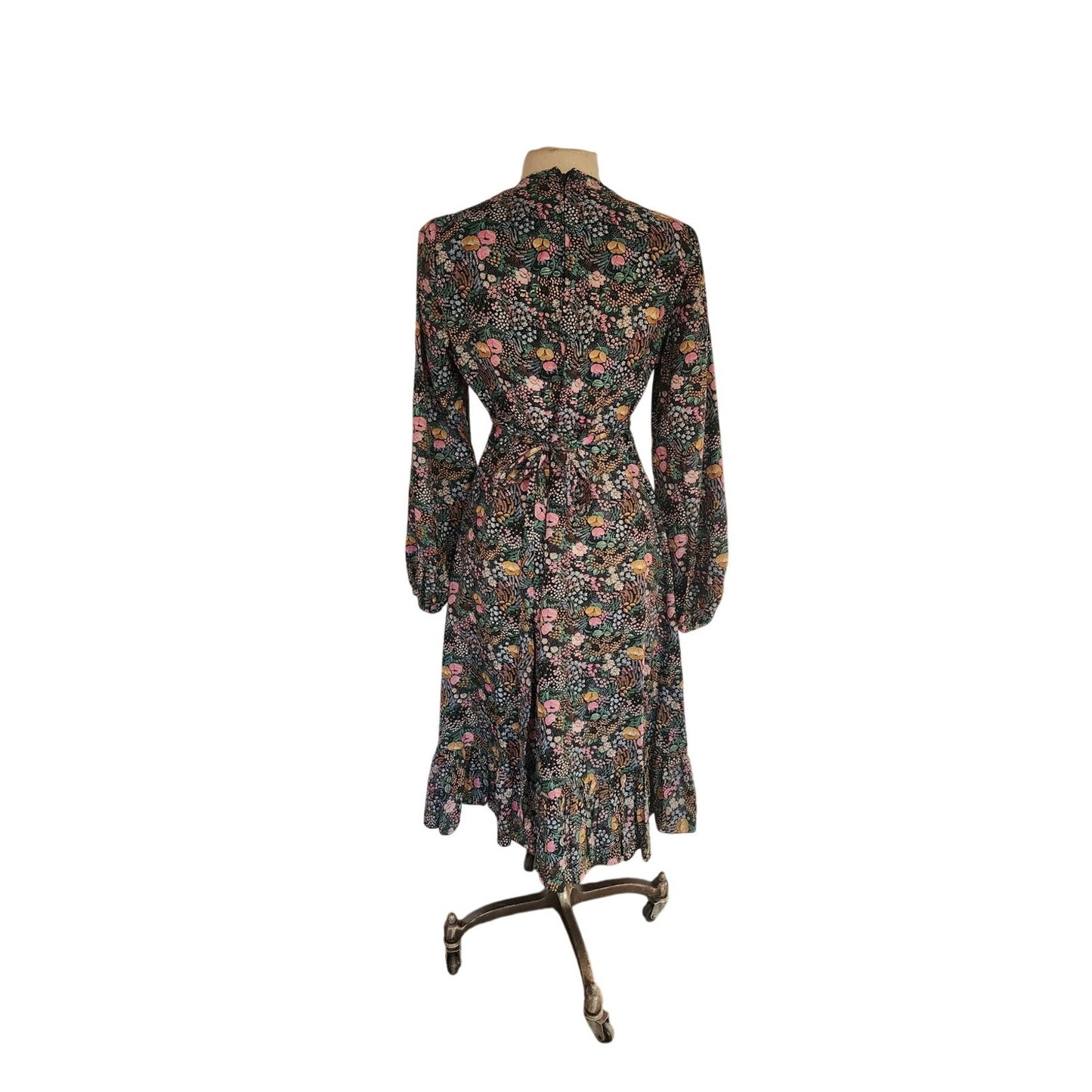 Vintage 70s Floral Print Boho Dress Long Sleeves Leslie J / M