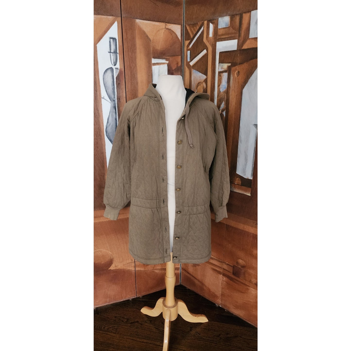 Vintage Sonia Rykiel 90s Quilted Hooded Jacket Brown Mid-Length / M