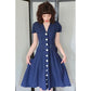 Vintage 40s Navy Blue Summer Dress White Buttons Shawl Collar
