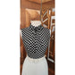 Vintage 70s Polka Dot Maxi Dress Black White Sleeveless + Pussycat Bow
