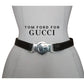 Vintage Gucci Y2K Belt GG Logo Chrome Buckle Tom Ford 2000s Era Brown Leather S